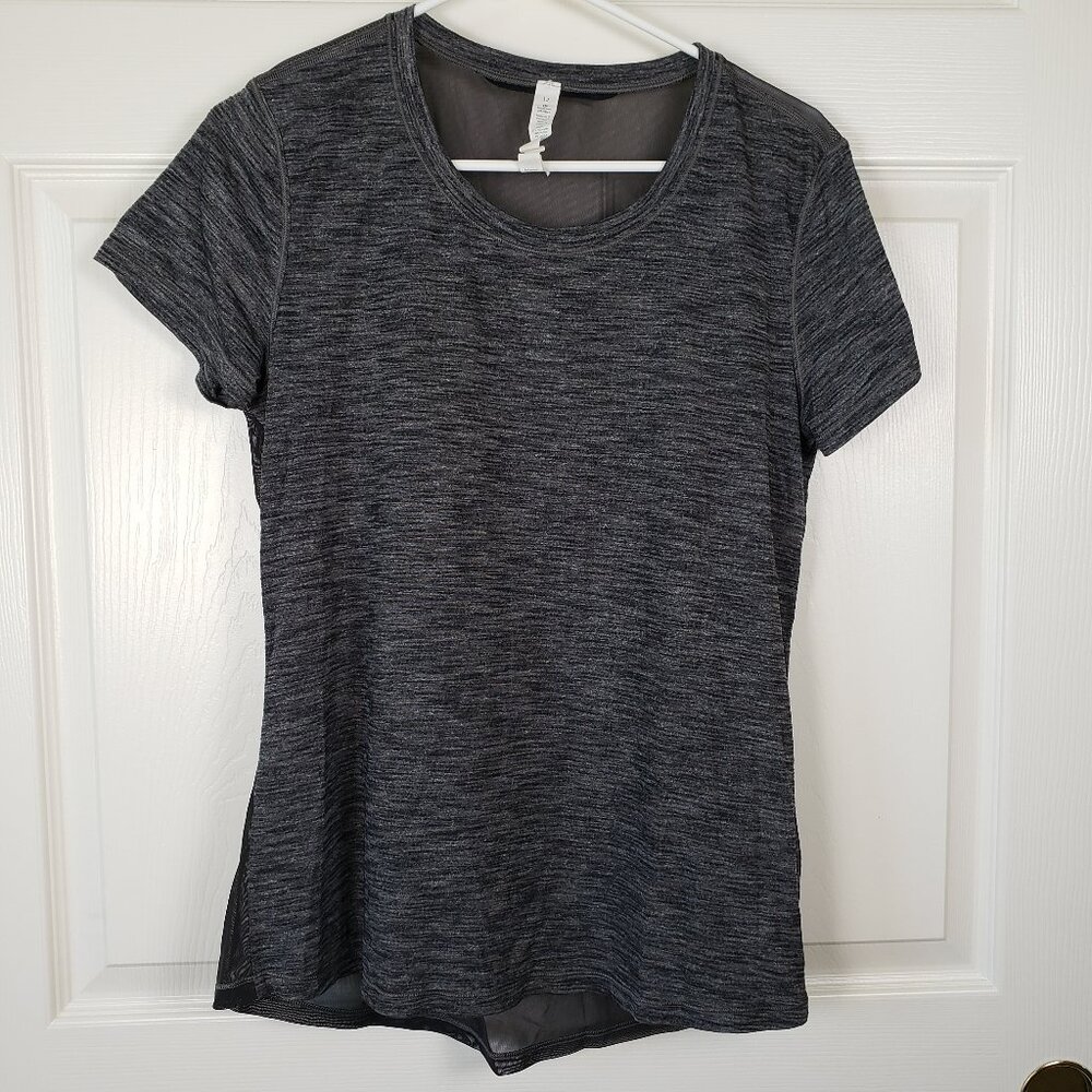Lululemon Beat the heat Heather black Mesh Back Athletic top Size 12 Breathable